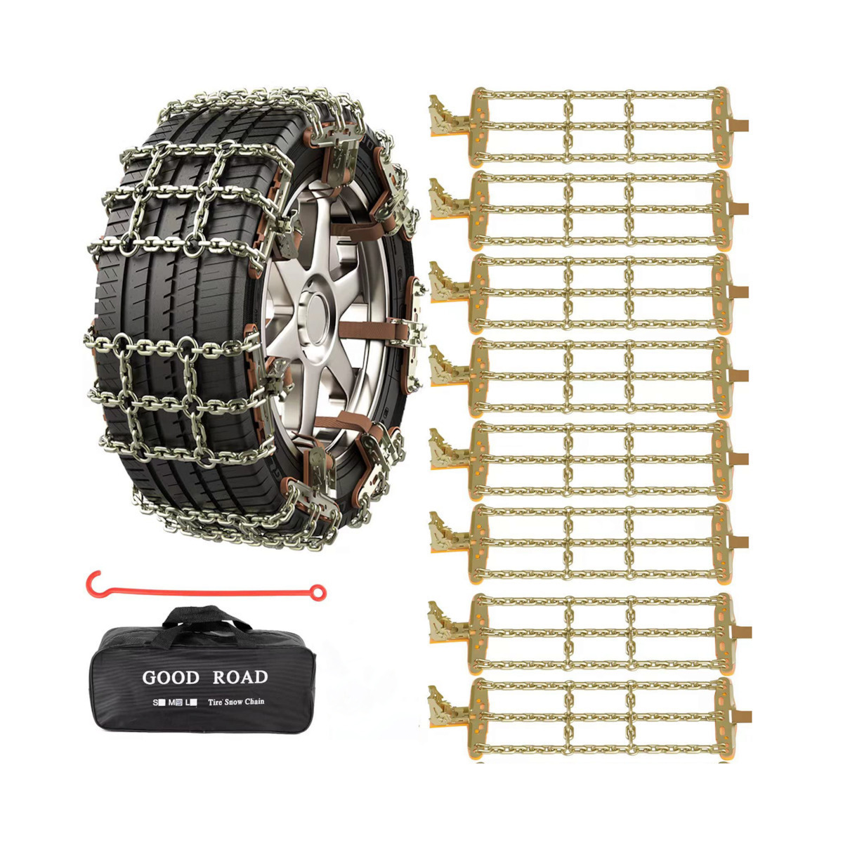 8 Heavy Duty Αντιολισθητικές Αλυσίδες Χιονιού Σκάλα - που Μπαίνουν Εύκολα - Αυτοκινήτου / Φορτηγού / Van / SUV / Jeep με Ρυθμιζόμενους Ιμάντες 225-285mm Μεταλλικές